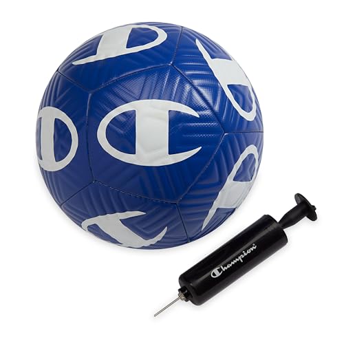 Champion Playmaker Logo Deflated Soccer Ball with Pump, Size 5 Soccer Ball, Durable Panels for Kids, Youth & Adults, Indoor/Outdoor Training Ball with Inflation Hand Pump - color: Surf the Web/White, size: 4