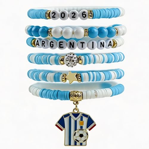 OHOME Soccer Party Favors - 6 Pack Argentina Soccer Bracelets | Soccer Mom Essentials - 2026 World Game Cup Merchandise Accessories Outfits for Women Men - Soccer Gifts for Fans Players Coaches Team - style: Argentina soccer
