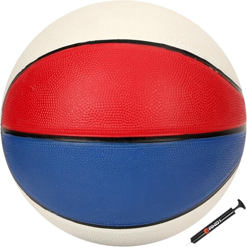 AND1 Xcelerate Rubber Basketball: Official Regulation Streetball, Made for Indoor/Outdoor Games - color: Red/White/Blue, style: Basketball w/ Pump