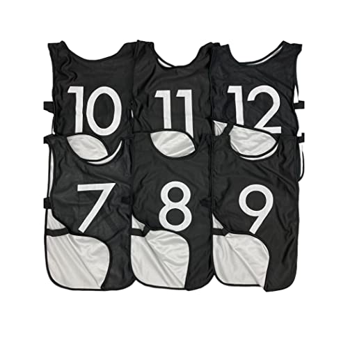 LVL10 Pro Sports Pinnies - Reversible Numbered Pinnies with Premium Fabric, Comfortable Fit and Fade-Resistant Print - 6 Pack - color: Black/White, size: Youth Medium, style: 6 Pack (7-12)