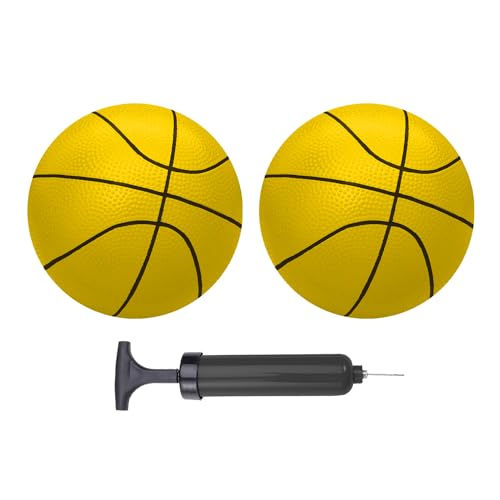 ABAJI Mini Basketballs Yellow 2 PCS 5" Set with Random Color Pump Needle Durable Material for Mini Hoop Toddlers Kids Teenagers for Pool Indoors Outdoors - color: Yellow