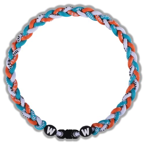Willtok Premium 18inch Baseball Necklace w/Nylon Tri-Braided Rope Tornado Design - color: White Aqua Orange