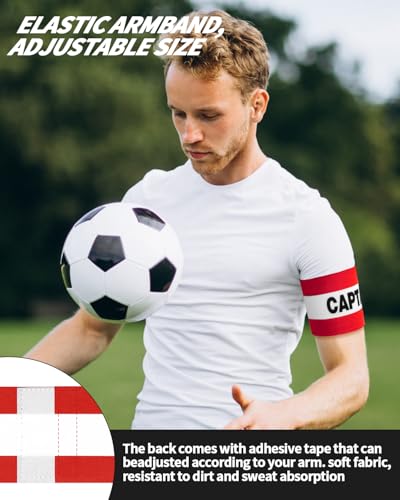 4 Pcs Captain Arm Bands for Soccer, Red Adjustable Soccer Captain Armband, Arm Bands Football for Adults and Youth, Suitable for Rugby, Basketball, Volleyball Teams