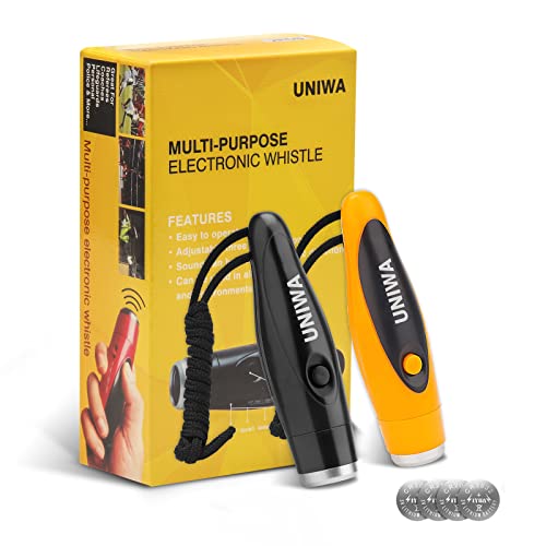 Electronic Whistles, 2 Pack Handheld 3 Tone High Volume Electric Whistle with Lanyard for Teacher Coach Referee, Loudest Emergency Whistle Volleyball Soccer Sports Whistle - color: Black+Yellow