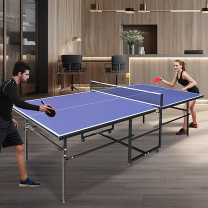 Ping Pong Table Foldable & Portable 6/8/9FT Table Tennis Table Set for Indoor & Outdoor Games with Net & Post, 2 Table Tennis Paddles and 3 Balls
