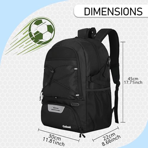 Goloni 30L Sports Backpack with Ball Compartment & Ventilated Shoe Pocket,Basketball Soccer Bag for Youth Boys Girls - color: Black