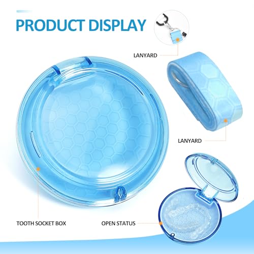 Retainer Case Slim Aligner Case with Vent Holes Cute Dental Brace Box with Retainer Removal Tool and Brush Compatible with Night Guard and Mouth Guard (Clear Blue with Lanyard)