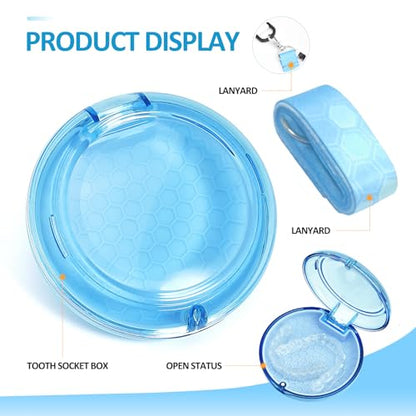 Retainer Case Slim Aligner Case with Vent Holes Cute Dental Brace Box with Retainer Removal Tool and Brush Compatible with Night Guard and Mouth Guard (Clear Blue with Lanyard)