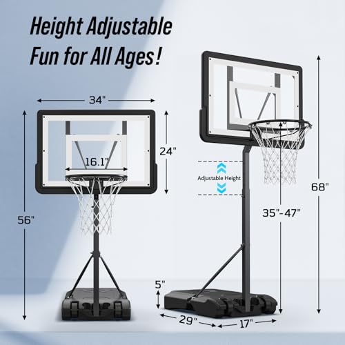 Pool Basketball Hoop – Height Adjustable 57" to 68" Portable Poolside Basketball Hoop with Wheels, Glow-in-Dark Backboard & LED Rim, Glow Ball + Standard Ball, Indoor Outdoor Night Games