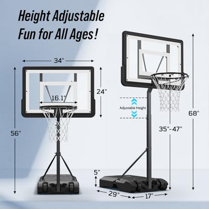 Pool Basketball Hoop – Height Adjustable 57" to 68" Portable Poolside Basketball Hoop with Wheels, Glow-in-Dark Backboard & LED Rim, Glow Ball + Standard Ball, Indoor Outdoor Night Games