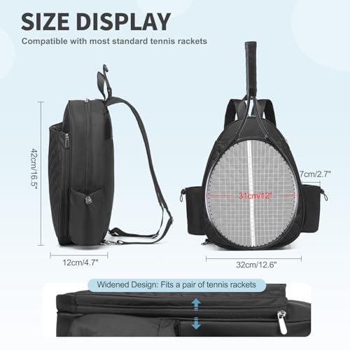 Tennis Bag, Convertible Sling Crossbody Backpack Waterproof Reversible Racket Bags for Women Men - color: Black
