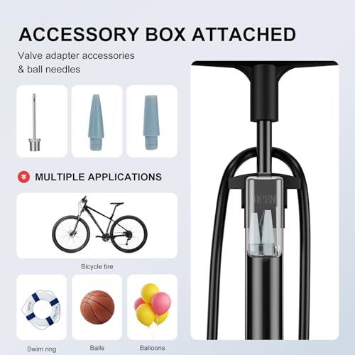 Bike Pump, 25” Height Full Size Bicycle Pump with 160 PSI High Pressure, Bike tire Pump with Presta and Schrader Valve, Bike Air Pump for Bike Tires, Balls and Swimming Ring,Bike Pumps with Psi Gauge