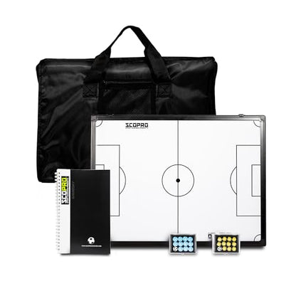 SCOPRO Tactical Coaching Board Kit for Sports, Magnetic Dry Erase Clipboard with Marker, 2 Sets of Magnets, Notepad & Carrying Case, Soccer Coaching Board for Strategy and Training, Light Blue/Yellow