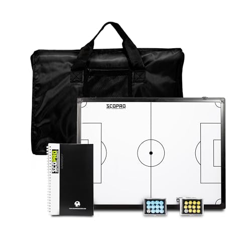 SCOPRO Tactical Coaching Board Kit for Sports, Magnetic Dry Erase Clipboard with Marker, 2 Sets of Magnets, Notepad & Carrying Case, Soccer Coaching Board for Strategy and Training, Light Blue/Yellow