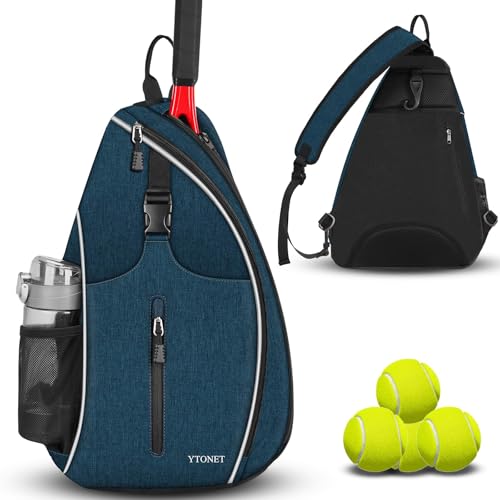 Ytonet Tennis Bag, Tennis Sling Backpack Crossbody Water Resistant for Men Women, Compatible for Pickleball Badminton Rackets - color: Dark Blue, size: X-Large