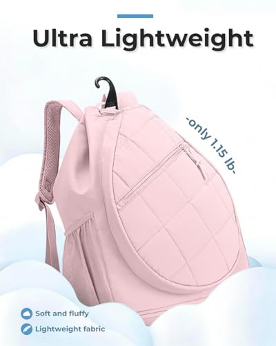 Drawstring Tennis Backpack, Puffer Tennis Racket Bag with Shoe Compartment & Wet Pocket Gym Bag for Women, Suitable for Pickleball Tennis Badminton - color: Pink