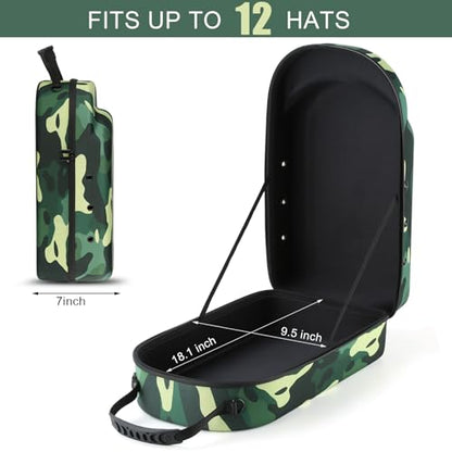 GERMUN Hard baseball hat case, Hat Carrier Travel Case with Adjustable Shoulder Strap, Hat cap case for 12 Baseball Caps - Perfect for Traveling & At-Home Storage (Camo Green) - color: 12 Camo Green2