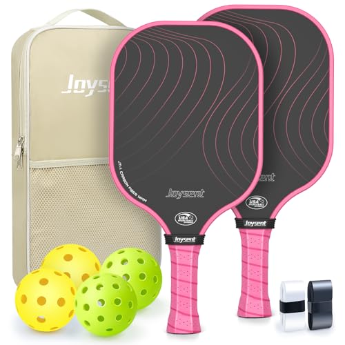Pickleball Paddles Set, USAPA Approved Carbon Fiber Pickleball Set of 2 with Beginner Pickleball Rackets, Indoor Outdoor Pickle Balls for Adults Men Women, JT-1