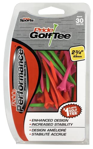 Pride Golf Tee Performance Plastic Golf Tees - 30 Count, 3-1/4 Inch - Citrus Mix - Low Resistance Head Design - Made from Durable Plastic