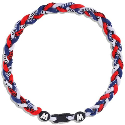 Willtok Premium 18inch Baseball Necklace w/Nylon Tri-Braided Rope Tornado Design - color: Navy Red White