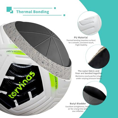 Soccer Ball Size 5,4 – Thermal Bonded Waterproof PU Leather, Professional Training & Match Ball for Youth & Adults, with Pump & Bag, Training Gift Set - color: black