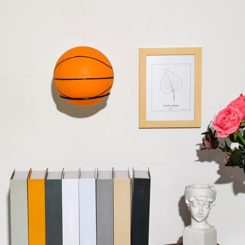 Threan Basketball Holder Wall Mount, Sports Ball Storage Display Rack for Basketball Football Volleyball Soccer, Metal Black Ball Holder, Room Decor Saver Storage Display