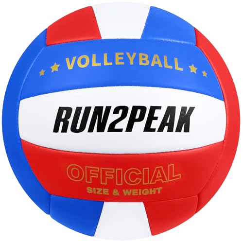 RUN2PEAK Soft Volleyball Ball Official Size 5 Volleyballs for Indoor Outdoor Beach Pool Game Play for Teen Beginner Recreational Team Professional PU Leather Training Practice Volley Balls - color: Fresh Royal Blue/Fire Red