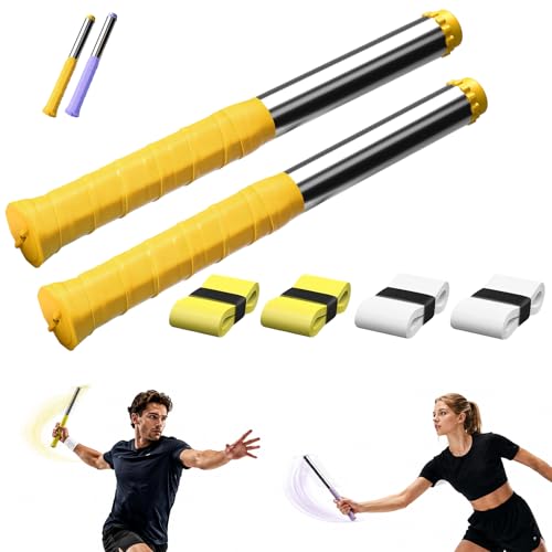 Upgraded Adjustable Intensity Badminton Swing Trainer, 11.8" Swing Trainer Sound Feedback for Smash Technique for Wrist Arm Strength Training Fitness Professional Players - color: Yellow-2Pcs