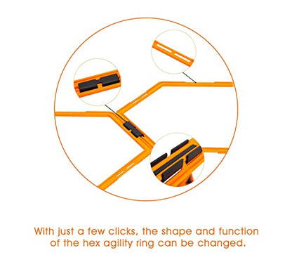 Max4out Hex Agility Rings Set of 6/12 Rings for Speed & Agility Footwork Training, Hexagon Ladder with Fitness Equipment Sport Workout Home Gym, Kids and Adults (Orange)