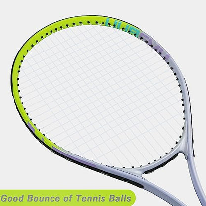 Tennis Racket Pre-Strung Lightweight 27 Inch Racquet Recreational Adult Rackets for Men Women Students Training Tennis Starter Kit with Balls,Carry Bag and Overgrips - color: Green/White - 2 Rackets