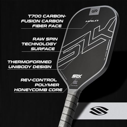 Selkirk Sport SLK Halo Raw Carbon Fiber Pickleball Paddle | Power, Pro and Control Pickleball Paddles | T700, 18K Ultraweave, Aramid Fiber LinkWeave | Designed & Controlled in USA - color: Power | Gray | 2025, size: XL (Elongated Shape)