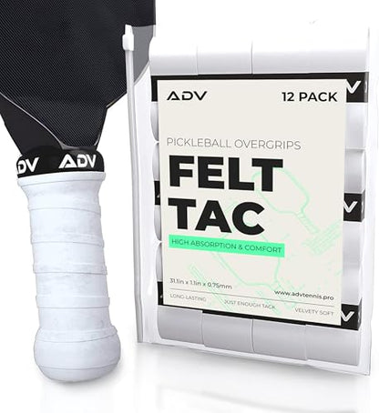 ADV Felttac Pickleball Grip Tape - 3, 6, 12, 30 Pack - Soft, Very Durable, Sweat Absorbing Pickleball Overgrip Tape - Dry & Comfortable Pickleball Paddle Grip Tape - Easy to Use & Easy to Install - color: 12-Pack White