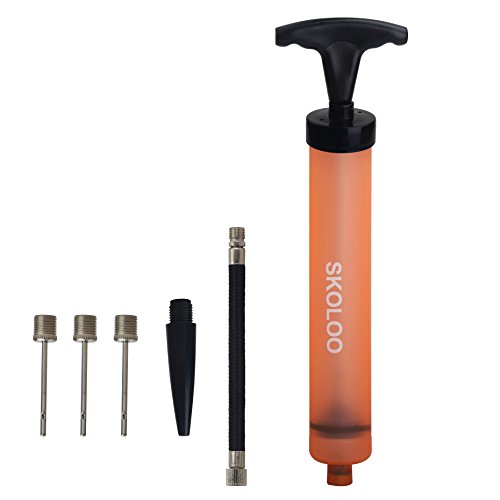 SKOLOO 10" Portable Hand Air Ball Pump Inflator Kit with Needle, Nozzle, Extension Hose for Soccer Basketball Football Volleyball Water Polo Rugby Exercise Sports Ball Balloon Swim Inflatables - color: Orange