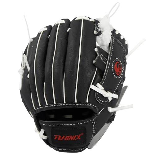 PHINIX Baseball Glove Tee Ball Mitts with Soft Ball for Kids Play & Training 8.5"-10" - color: Black White, size: 8 1/2"Right Hand Throw