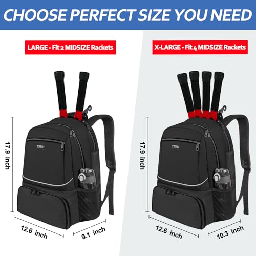 Ytonet Tennis Bag Tennis Backpack for Women Men 2 Rackets with Insulated Pocket Ventilated Shoe Compartment - color: Black
