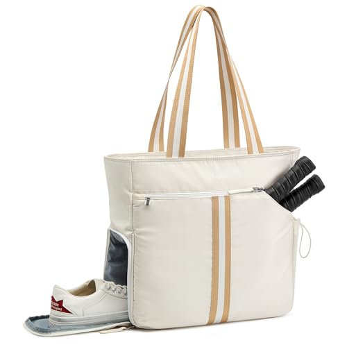G4Free Pickleball Bag, Pickleball Tote Bag for Women Men, External Ball Bag with Shoe Compartment & Paddle Cover Pocket - color: Beige&yellow