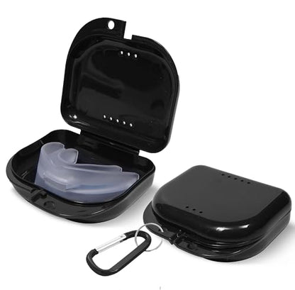 Retainer Case - Pack of 2 - Odorless Mouth Guard Case-Retainer Holder-Ventilated, Durable & Hygienic Guard Case for Carrying and Protecting Braces, Partial Dentures & Aligners-Black-3.14 x 3.14 x 1.1