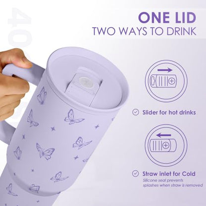 Butterfly Gifts for Women, Purple Butterfly Tumbler with Handle, Stainless Steel Insulated Coffee Travel Mug Cup, Gifts for Women Girls on Birthday Christmas, 40oz - color: Butterfly