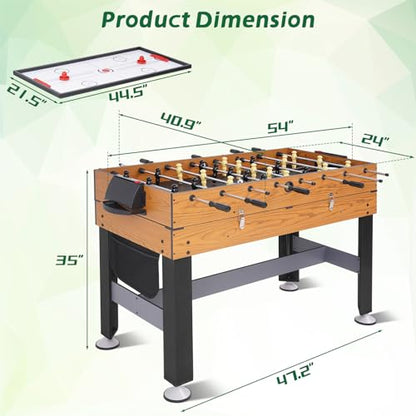 RAYKEEP 54" 4-in-1 Multi Game Table, Combination Game Table Set, Combo Games Table for Home, Game Room w/Soccer, Billiards Tabletop, Table Tennis, Hockey Tabletop