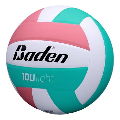 Baden | 10U Light | Official Size, 2 oz Lighter Entry Level Youth Indoor Volleyball | PU Composite, Extra Foam Backing, Reduce Sting - color: Pink/Teal