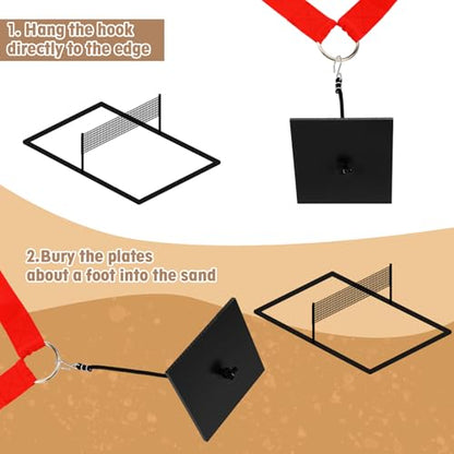 4 Pcs Beach Volleyball Sand Anchors 4 Inch Heavy Duty Plastic Boards with Elastic Thick Cord for Beach Volleyball Boundary Lines, with S - Hooks