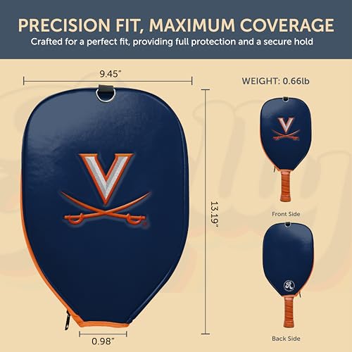 Officially Licensed Collegiate Pickleball Paddle Cover - Lightweight PU Leather Material - Durable Foam Interior Protection with Zippered Closure - Fits Most Paddles on the Market - color: Virginia Cavaliers