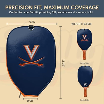 Officially Licensed Collegiate Pickleball Paddle Cover - Lightweight PU Leather Material - Durable Foam Interior Protection with Zippered Closure - Fits Most Paddles on the Market - color: Virginia Cavaliers