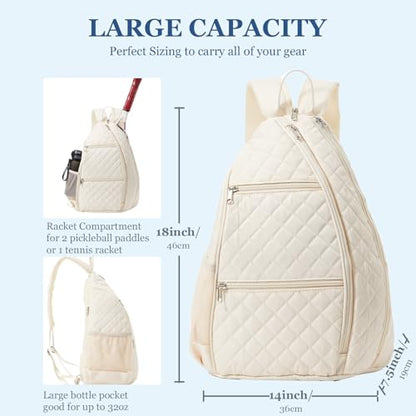 Pickleball Bag for Women Pickelball Backpack Large Quilted Sling Bags, Holds Pickleball Paddles Tennis Racket