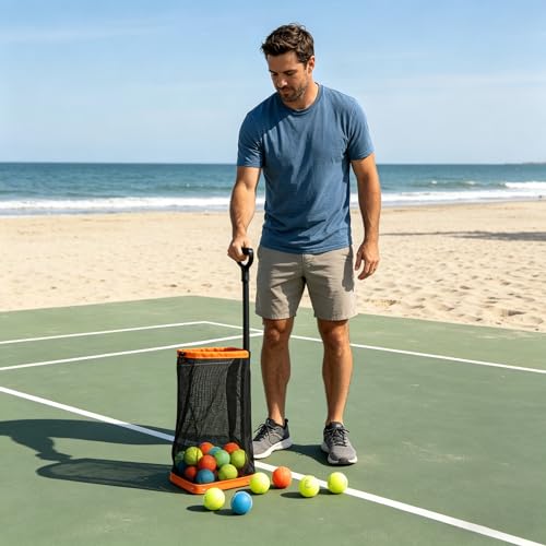 Tennis Ball Hopper, Holds 40+ Pickleballs or 50+ Tennis Balls, Lightweight Durable Steel Frame, Portable Adjustable Ball Picker（Excluding Ball） - color: Yellow