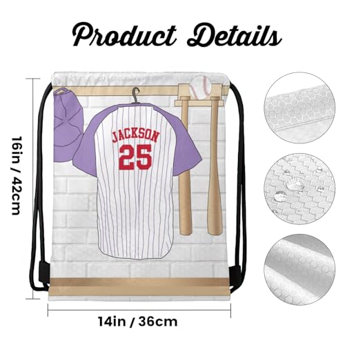 Sport Jersey Baseball Number Violet Personalized Drawstring Backpack Sports Gym Bag Christmas Gift Party Goodie String Cinch Bag for Women Men - color: Option 58