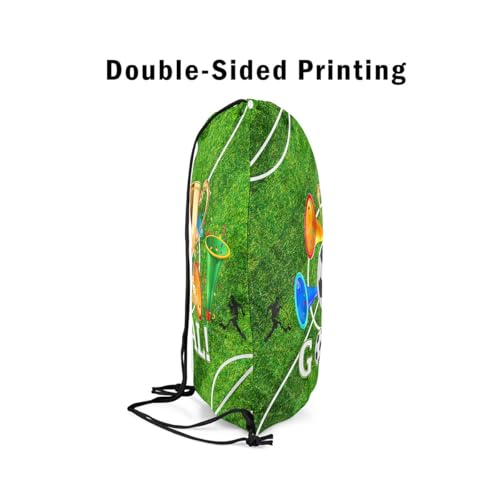 Castle Fairy Football Theme Drawstring Backpack,Golden Trophy Large Capacity Sackpack Bag,American Sports Game Lightweight Draw String Bag - color: Green Golden White