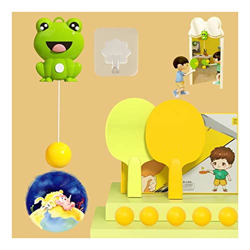 Indoor Hanging Table Tennis Trainer Portable Set, Children's PingPong Trainer Hanging Table Tennis Parent Child Interaction Game Toy Exerciser, Ping Pong Paddle Set - color: Frog【2Shoots+5 Balls+Hook】