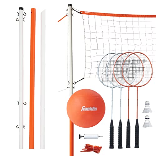 Franklin Sports Volleyball + Badminton Combo Sets - Backyard + Beach Outdoor Volleyball + Badminton Net Set - Portable Badminton + Volleyball Net with Poles - Volleyball, Rackets + Birdies Included - style: Starter