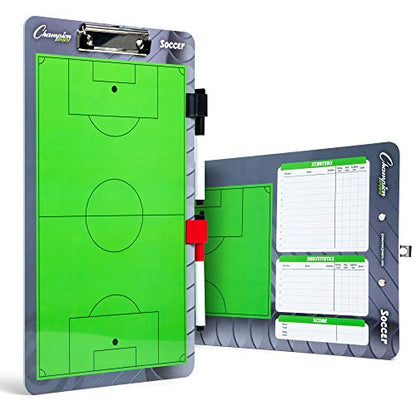 Champion Sports Large & XL Dry Erase Board For Coaching - Whiteboards for Strategizing, Techniques, Plays - 2-Sided Boards with Front Side Full Field - Backside Half Field and Lineup - color: Soccer, style: Standard Coaches Board